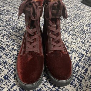Women's calvin klein maroon Velvet Lace-Up Boots